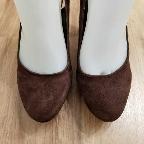 BCBGeneration Brown Suede Platform Slingback Heels - Picture 3 of 7